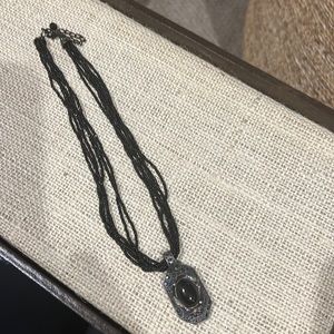 Cool black beaded neckalace with marquasite like pendant🌸